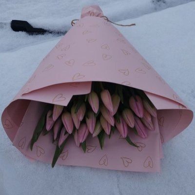 Букет із 21 тюльпана рожевого 0203 фото